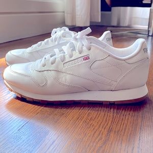 Reebok Classic Leather Sneakers - White with Gum bottom.